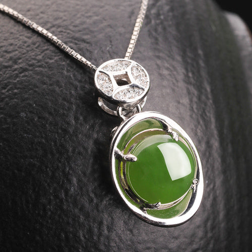 Natural Jade Pendant Nephrite Silver Pendant