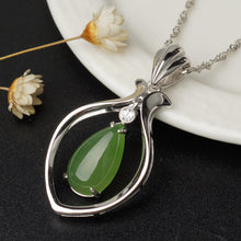Natural Jade Pendant Nephrite Silver Zircon Pendant