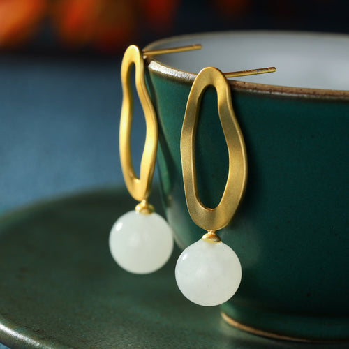Natural Jade Earrings Nephrite Silver Earrings