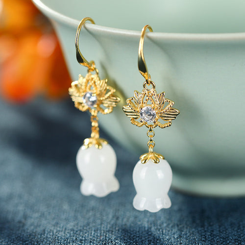 Natural Jade Earrings Nephrite Silver Earrings