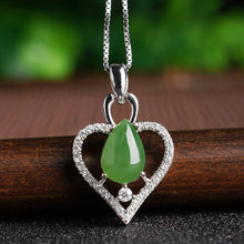 Natural Jade Pendant Nephrite Silver Zircon Heart Pendant