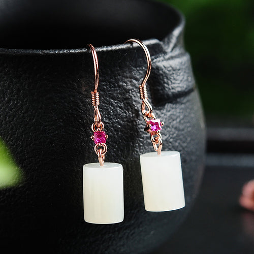 Natural jade earrings silver nephrite earrings wholesale