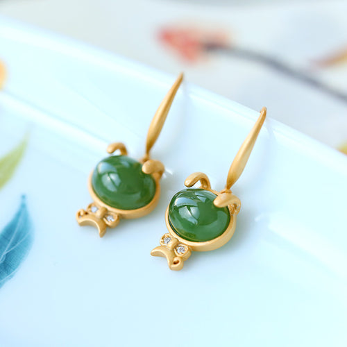 Natural Jade Earrings Nephrite Silver Earrings