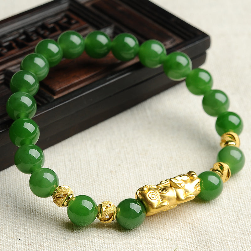 Natural jade green nephrite gold bracelet wholesale