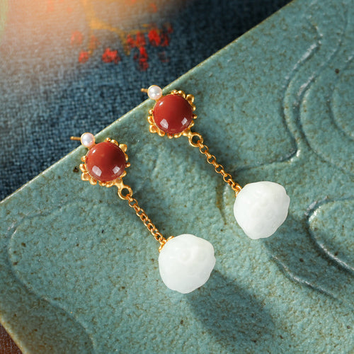 Natural Jade Earrings Nephrite Agate Pearl Silver Earrings