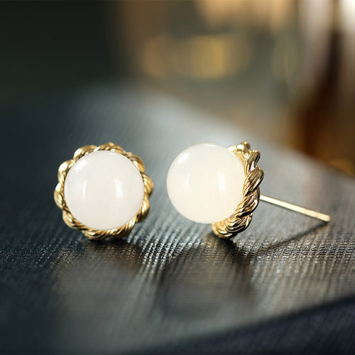 Natural Jade Earrings Nephrite Silver Earrings