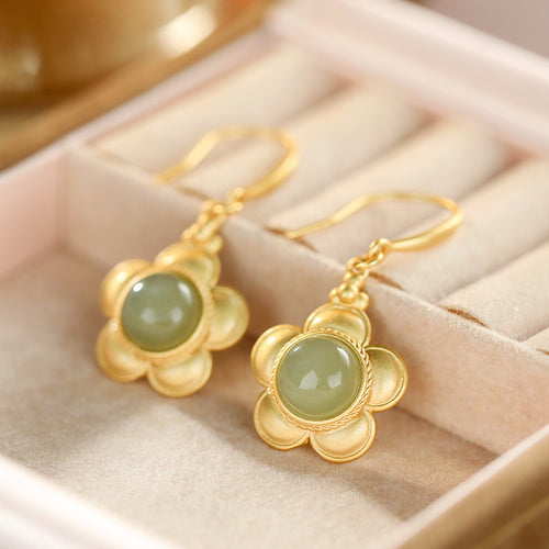 Natural Jade Earrings Nephrite Silver Earrings