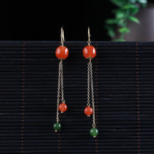 Natural Jade Earrings Nephrite Red Agate Silver Earrings