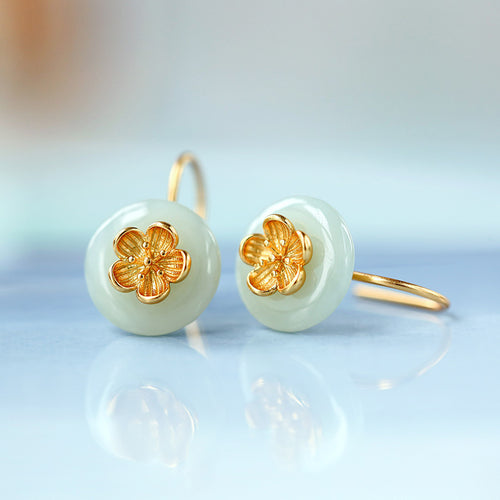 Natural Jade Earrings Nephrite Silver Earrings