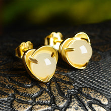 Natural Jade Earrings Nephrite Silver Heart-shaped Earrings WE32
