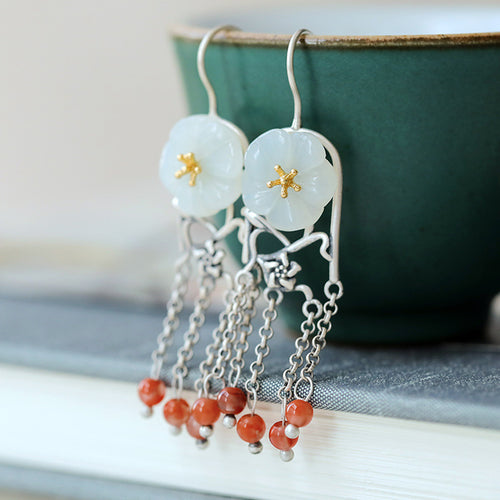 Natural Jade Earrings Nephrite Agate Silver Earrings