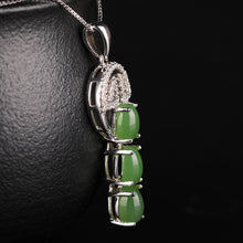 Natural Jade Pendant Nephrite Silver Zircon Key Pendant