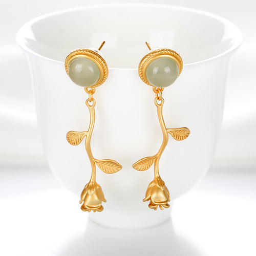 Natural Jade Earrings Nephrite Silver Earrings