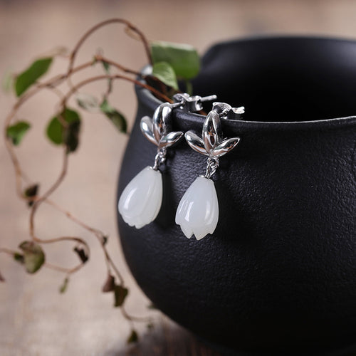 Natural Jade Earrings Nephrite Silver Earrings