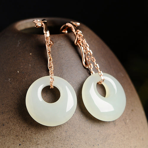 Natural Jade Earrings Nephrite Silver Earrings