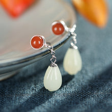 Natural Jade Earrings Nephrite Agate Silver Earrings
