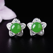 Natural Jade Earrings Nephrite Silver Zircon Earrings