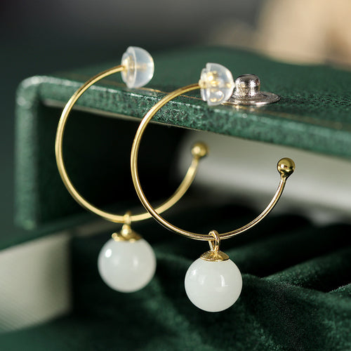 Natural Jade Earrings Nephrite Silver Earrings