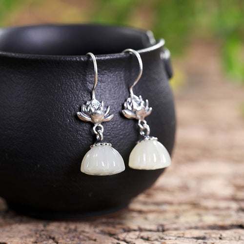 Natural Jade Earrings Nephrite Silver Earrings
