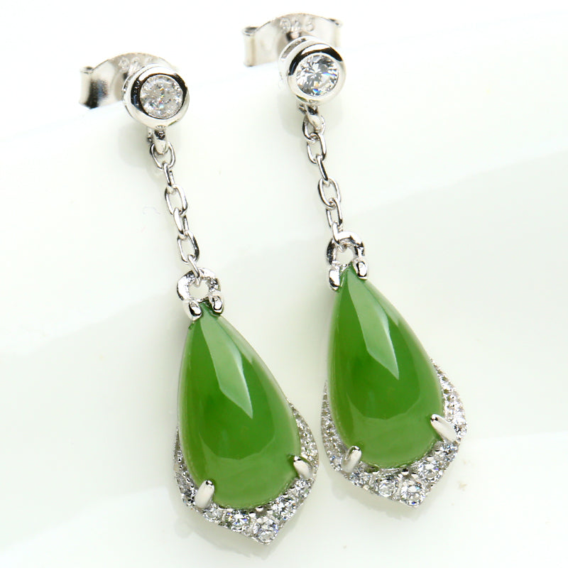 Natural jade earrings silver nephrite earrings wholesale