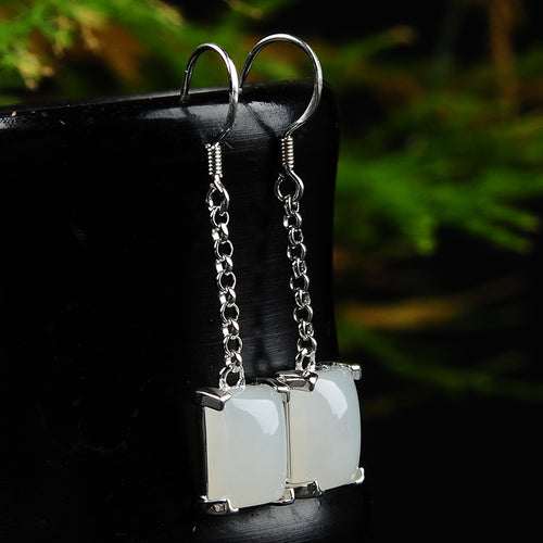 Natural Jade Earrings Nephrite Silver Earrings