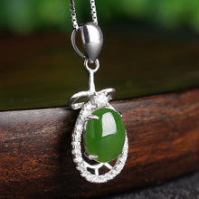 Natural Jade Pendant Nephrite Silver Zircon Pendant