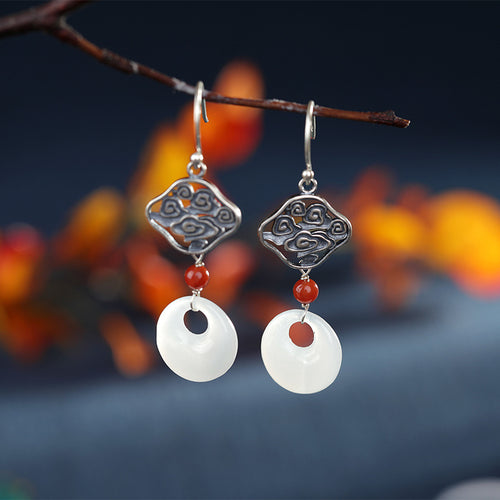 Natural Jade Earrings Nephrite Silver Earrings