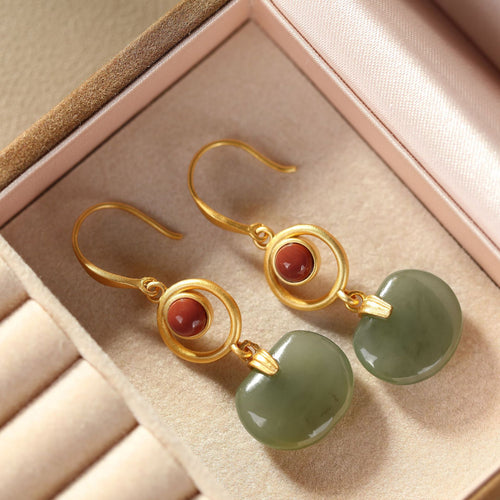 Natural Jade Earrings Nephrite Agate Silver Earrings