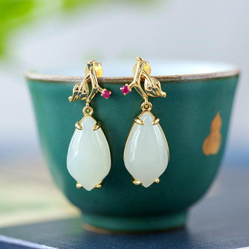 Natural Jade Earrings Nephrite Silver Earrings