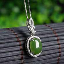 Natural Jade Pendant Nephrite Silver Zircon Pendant