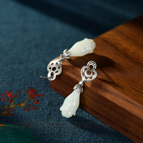 Natural Jade Earrings Nephrite Silver Earrings