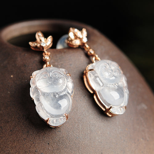 Natural jade earrings jadeite gold kitty earrings