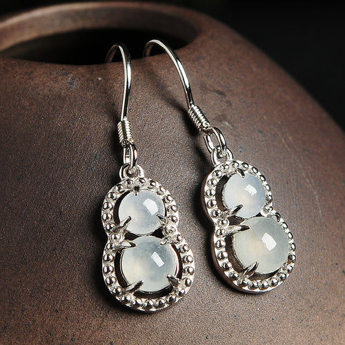 Natural jade earrings jadeite silver gourd earrings