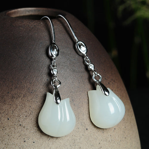 Natural Jade Earrings Nephrite Silver Earrings