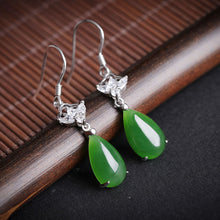 Natural Jade Earrings Nephrite Silver Zircon Earrings