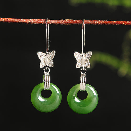 Natural Jade Earrings Nephrite Silver Earrings