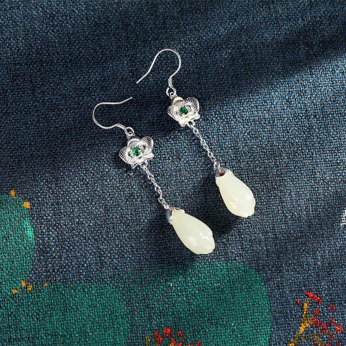 Natural Jade Earrings Nephrite Silver Earrings