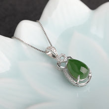 Natural Jade Pendant Nephrite Silver Zircon Pendant