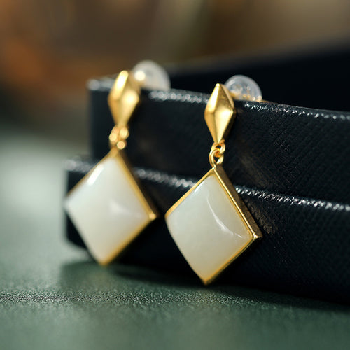 Natural Jade Earrings Nephrite Silver Earrings