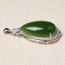 Natural Jade Pendant Nephrite Silver Zircon Pendant