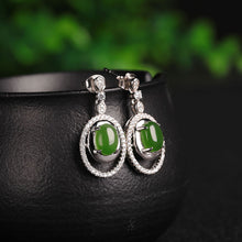 Natural Jade Earrings Nephrite Silver Zircon Earrings