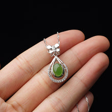 Natural Jade Pendant Nephrite Silver Zircon Pendant