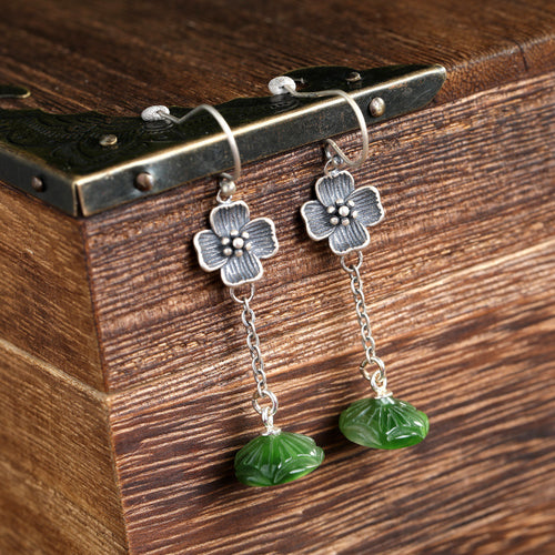Natural Jade Earrings Nephrite Silver Earrings
