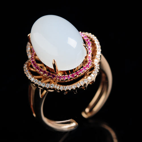 Natural jade ring gold nephrite ring