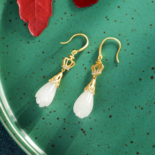 Natural Jade Earrings Nephrite Silver Earrings