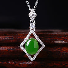 Natural Jade Pendant Nephrite Silver Zircon Pendant