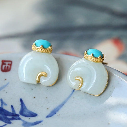 Natural Jade Earrings Jadeite Turquoise Silver Earrings