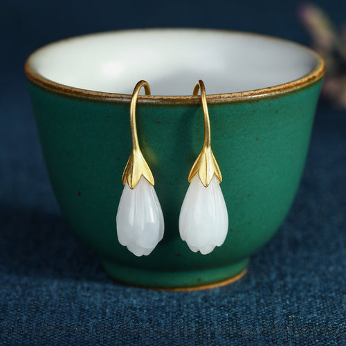 Natural Jade Earrings Nephrite Silver Earrings