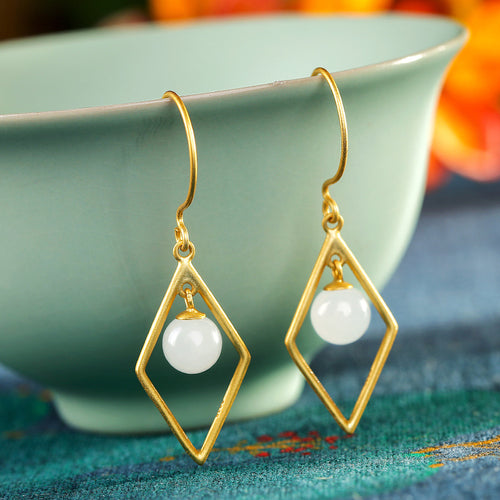 Natural Jade Earrings Nephrite Silver Earrings