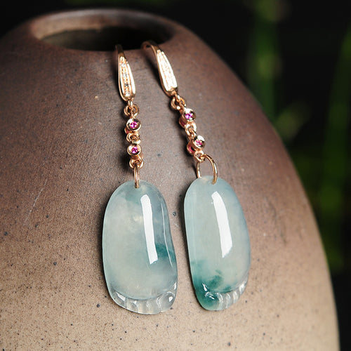Natural jade earrings jadeite gold earrings